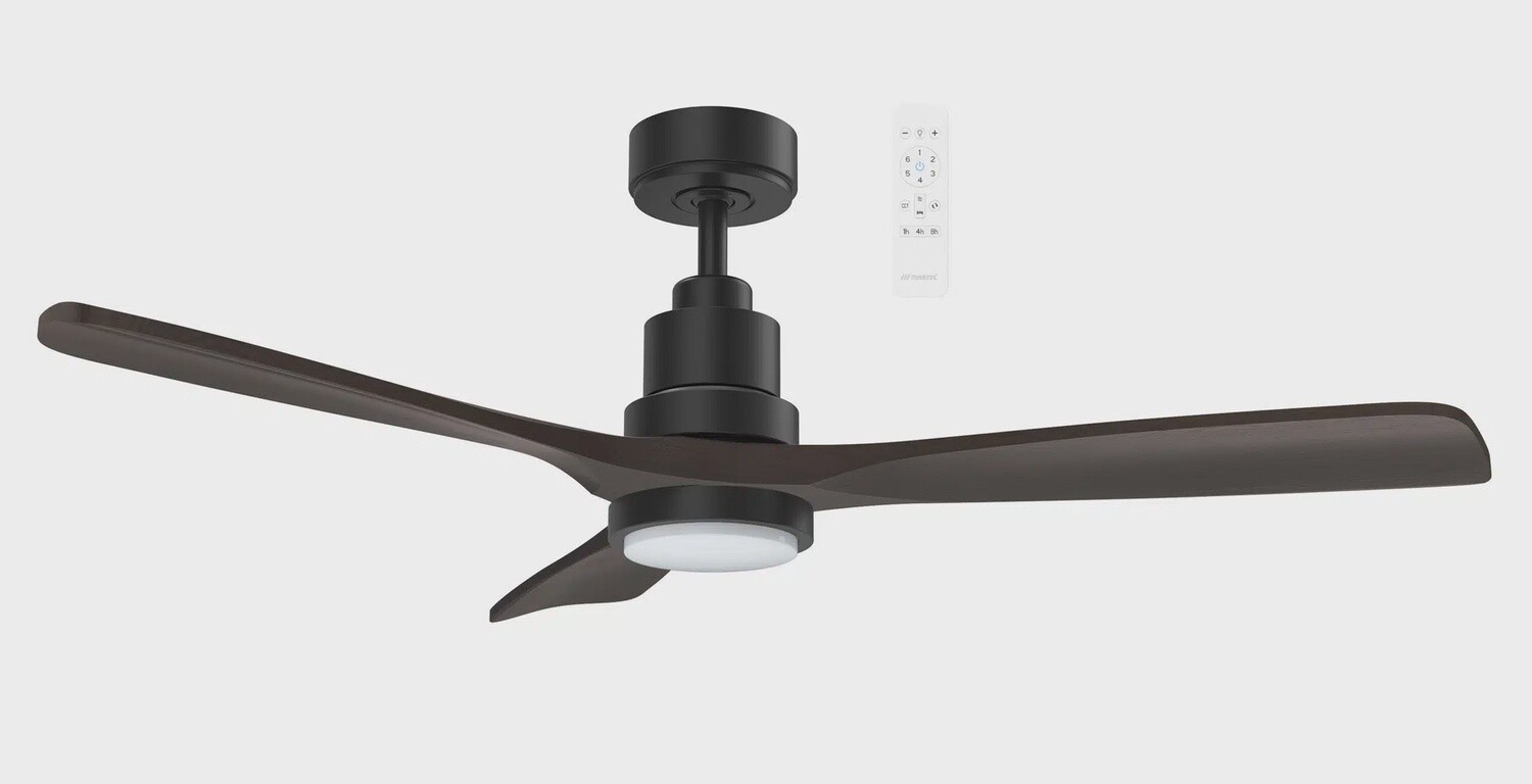 Mallorca DC Ceiling Fan with 20W CCT LED Light &amp; Wi-Fi, Colour: Matt Black/Walnut, Size: 52" (132cm)