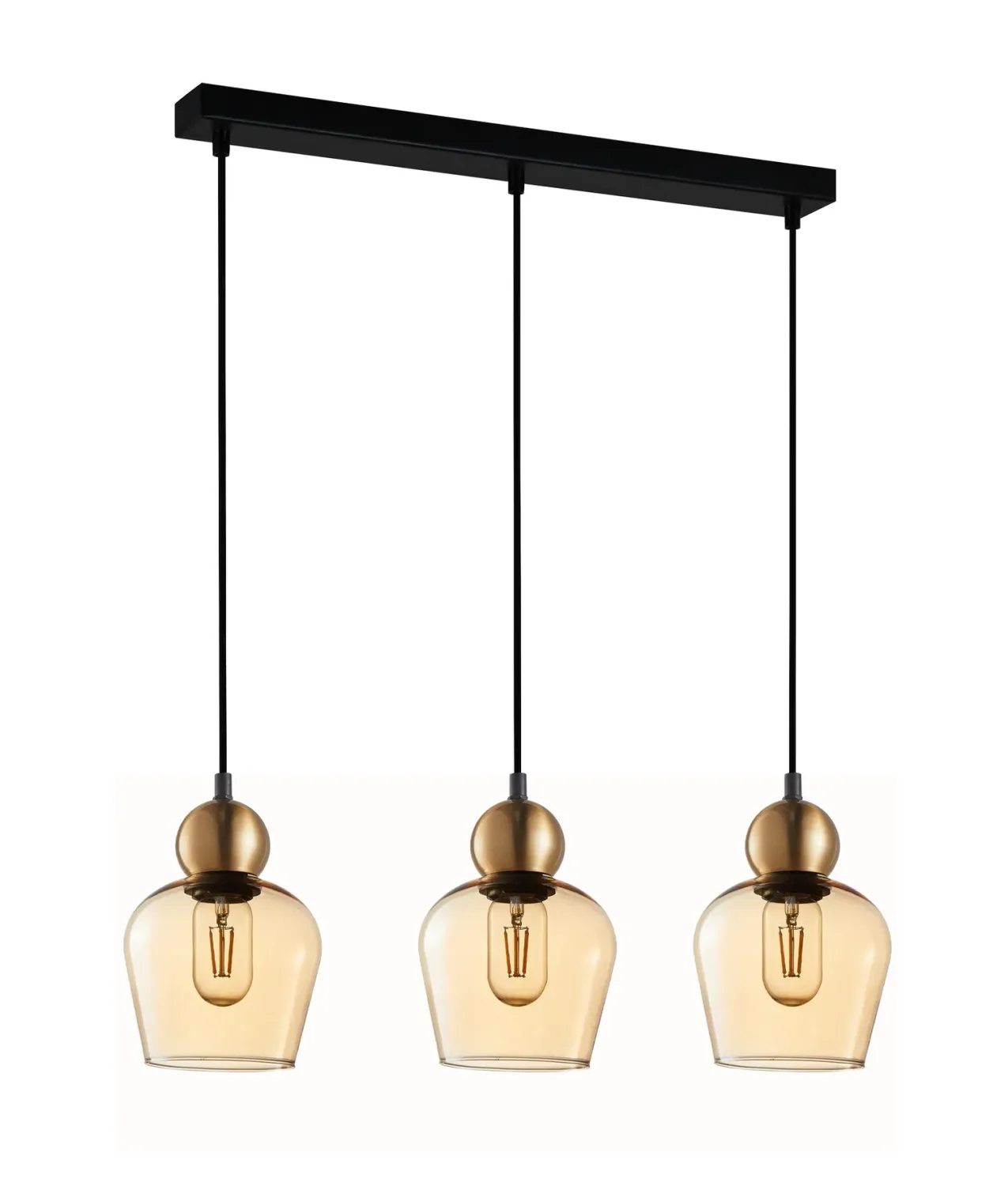 Champan 3 Light Pendant, Shape: Bar, Colour: Bronze Amber