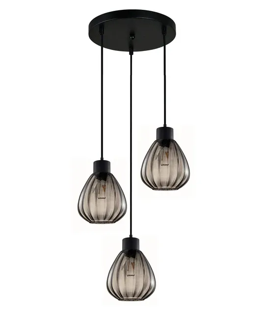 Tulip Pendant, Base: 3 Light (Round), Colour: Smokey Black