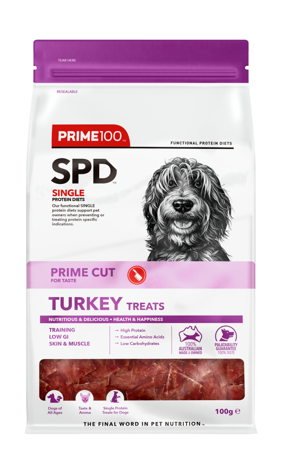 Prime100 SPD Prime Cut Turkey Dog Treats 100g