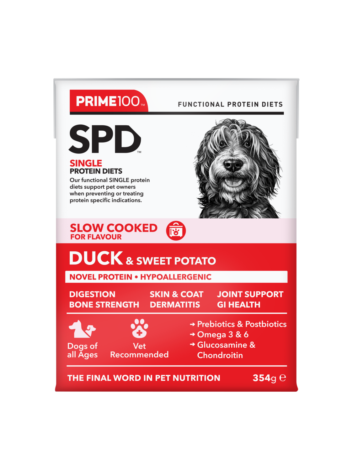 Prime100 SPD™ Slow Cooked Duck &amp; Sweet Potato Dog Food 354g