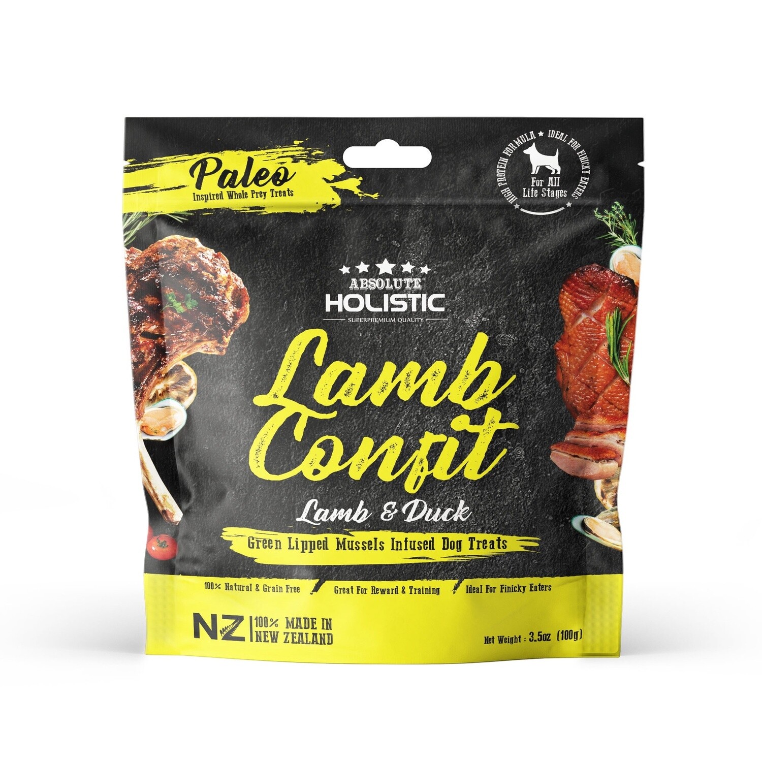 Absolute Holistic Air Dried Dog Treats Lamb &amp; Duck Confit 100gm*