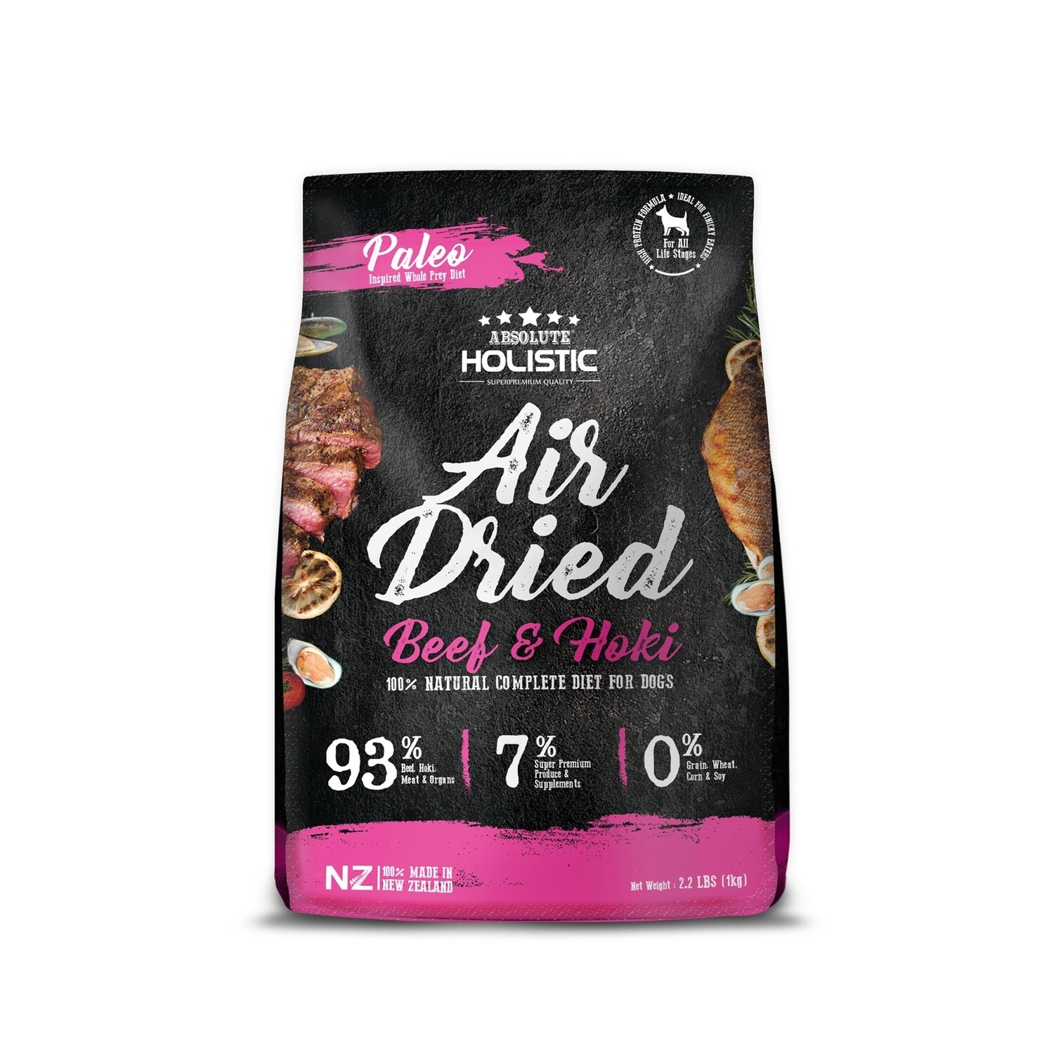 Absolute Holistic Air Dried Dog Food Beef &amp; Hoki 1kg Bag