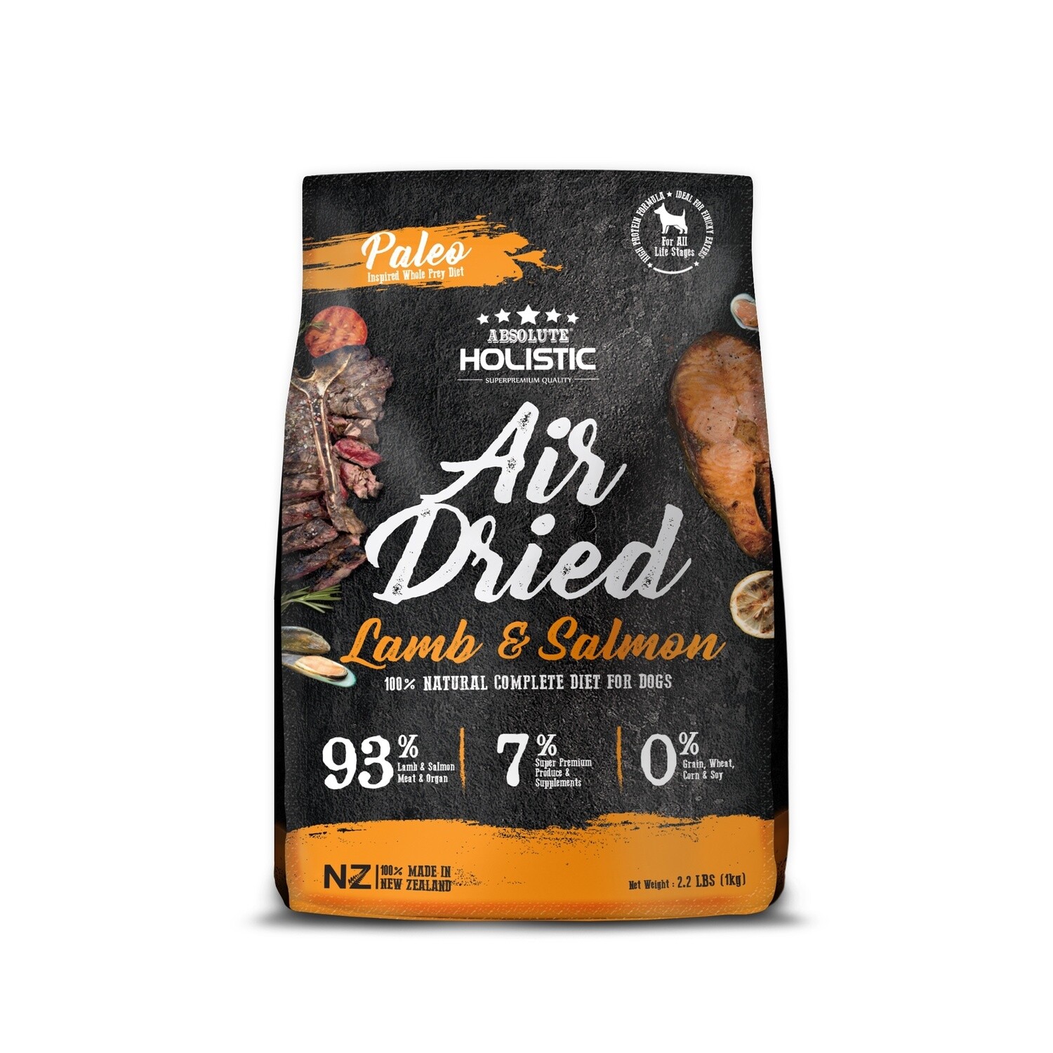 Absolute Holistic Air Dried Dog Food Lamb &amp; Salmon 1kg Bag