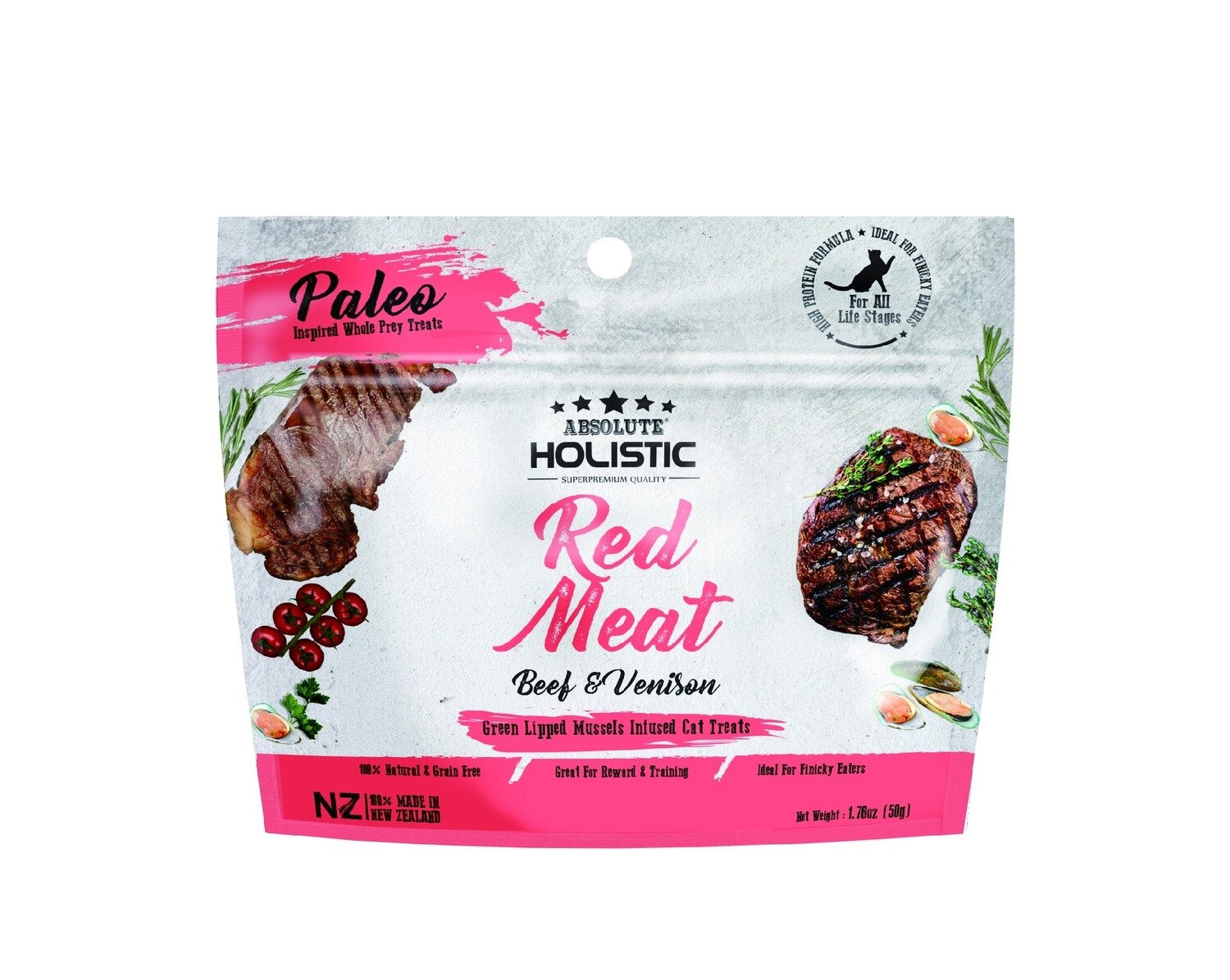 Absolute Holistic Air Dried Cat Treats Red Meat Beef &amp; Venison 50gm