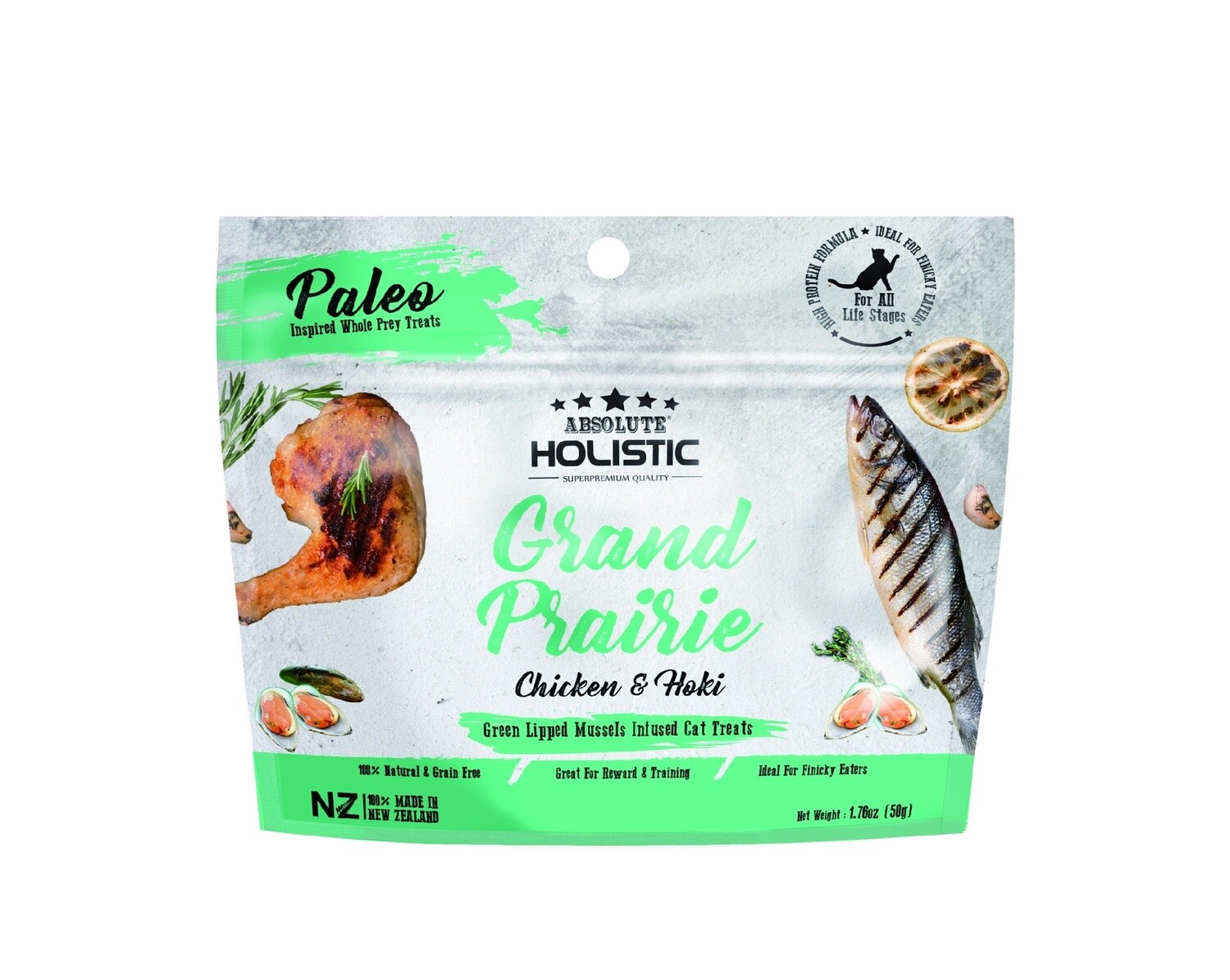 Absolute Holistic Air Dried Cat Treats Grand Prairie Chicken &amp; Hoki 50gm