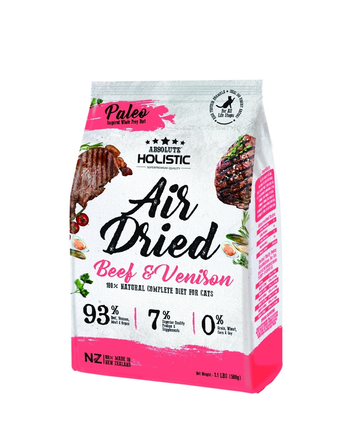 Absolute Holistic Air Dried Cat Food Beef &amp; Venison 500gm