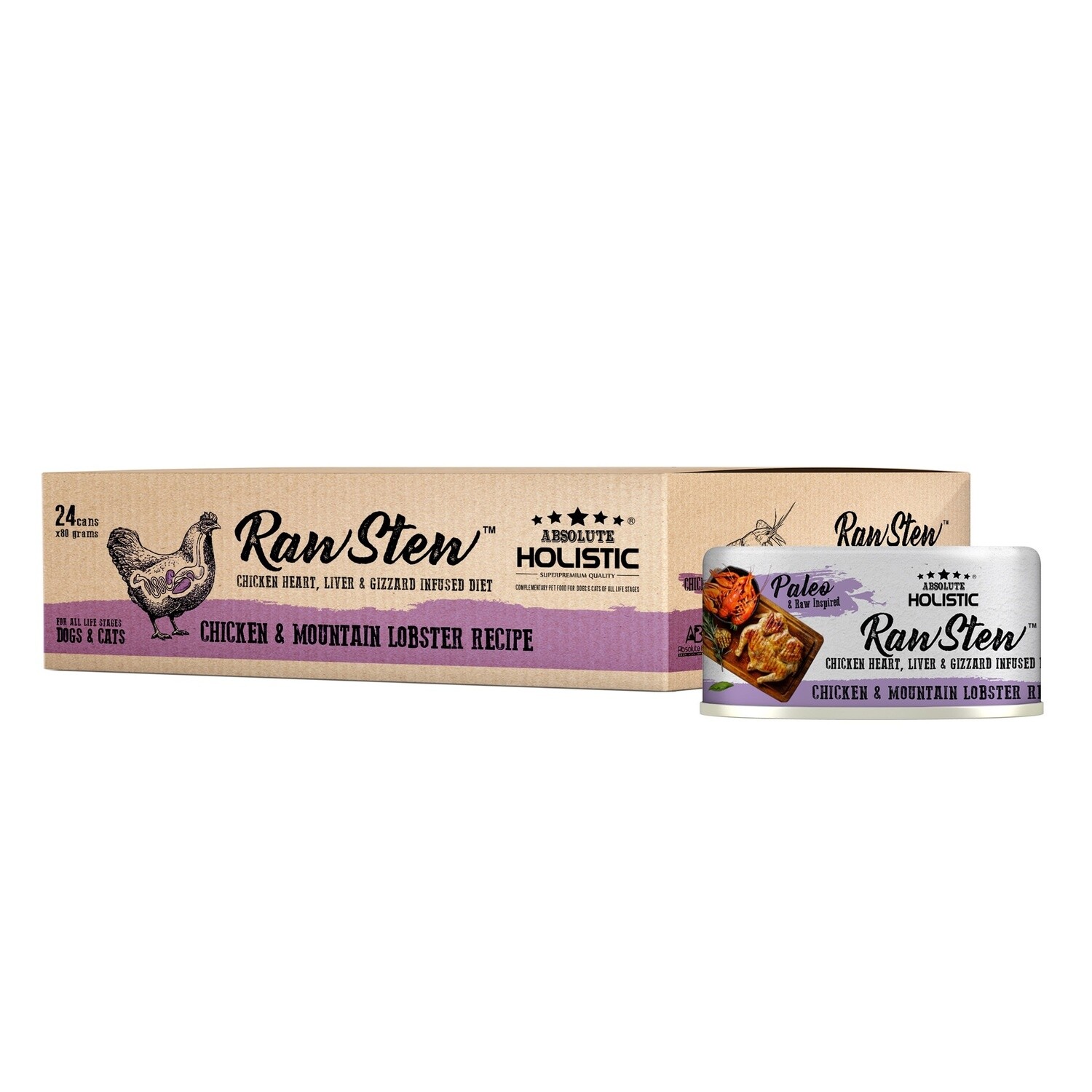 Absolute Holistic Raw Stew Cat Food Chicken &amp; Lobster 80gm Ctn of 24