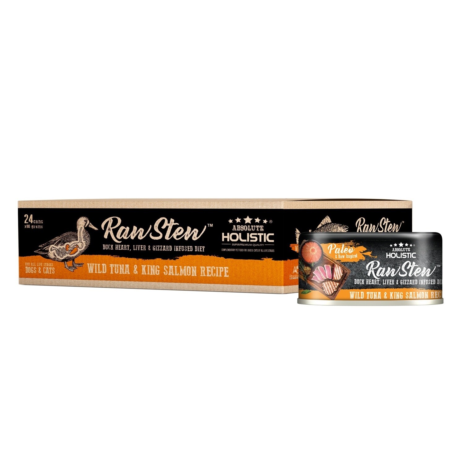 Absolute Holistic Raw Stew Cat Food Tuna &amp; Salmon 80gm Ctn of 24