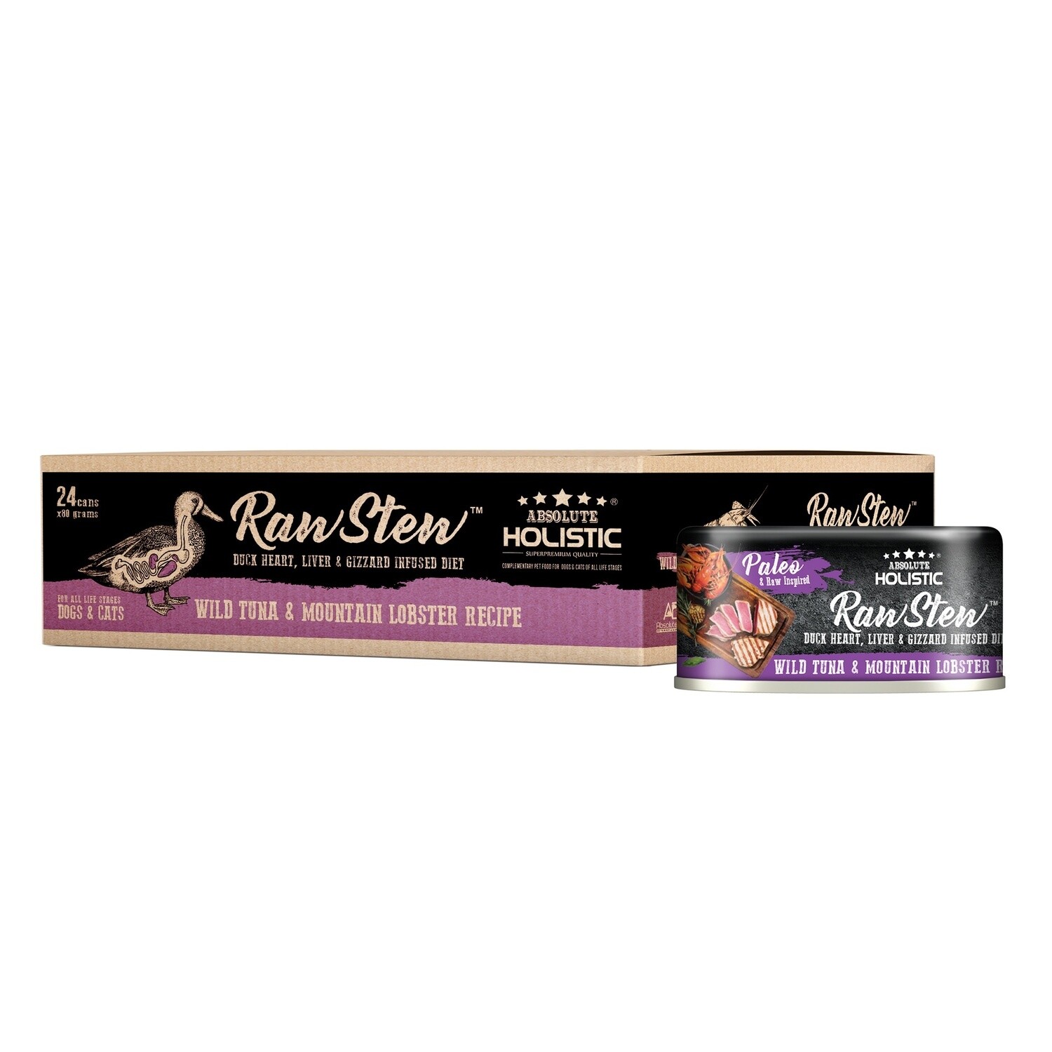 Absolute Holistic Raw Stew Cat Food Tuna &amp; Mountain Lobster 80gm Ctn of 24