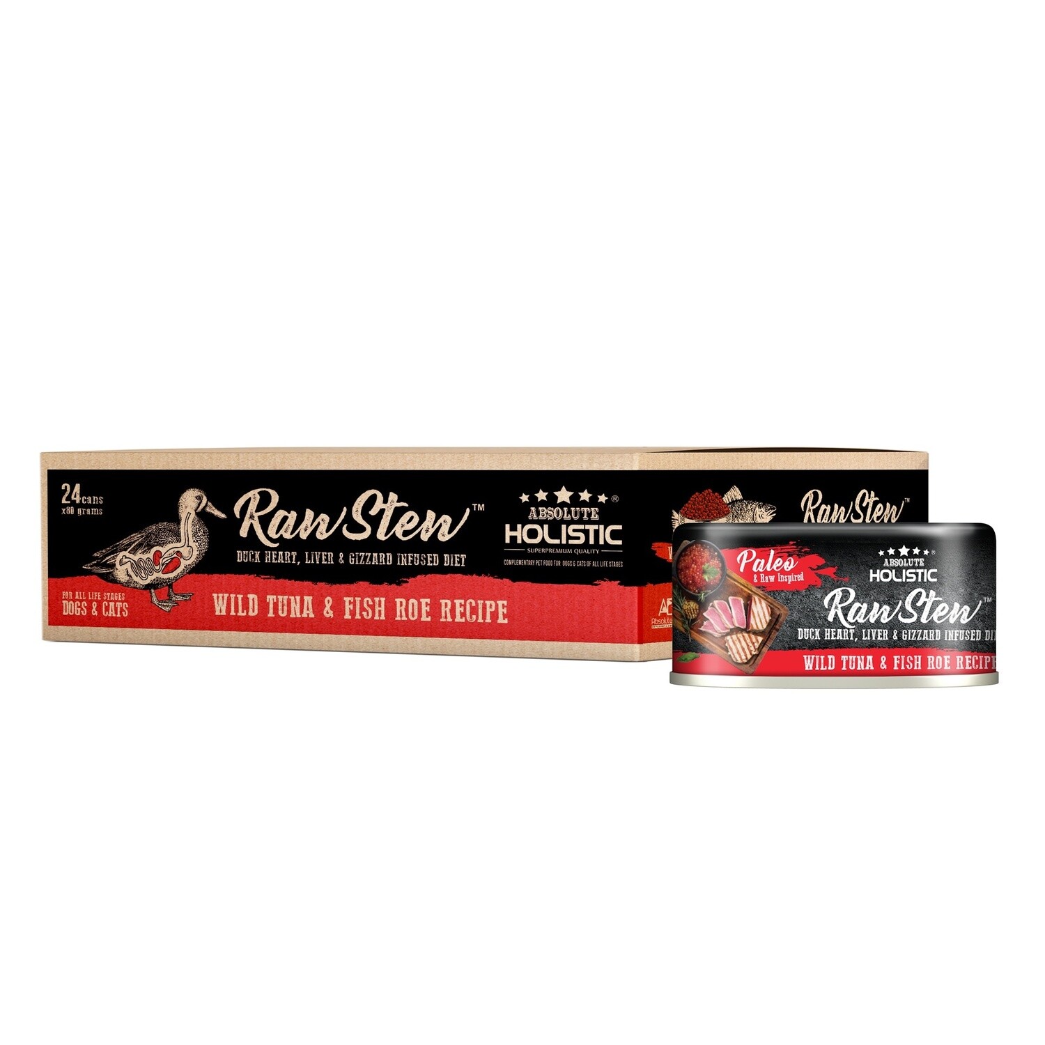 Absolute Holistic Raw Stew Cat Food Tuna &amp; Fish Roe 80gm Ctn of 24