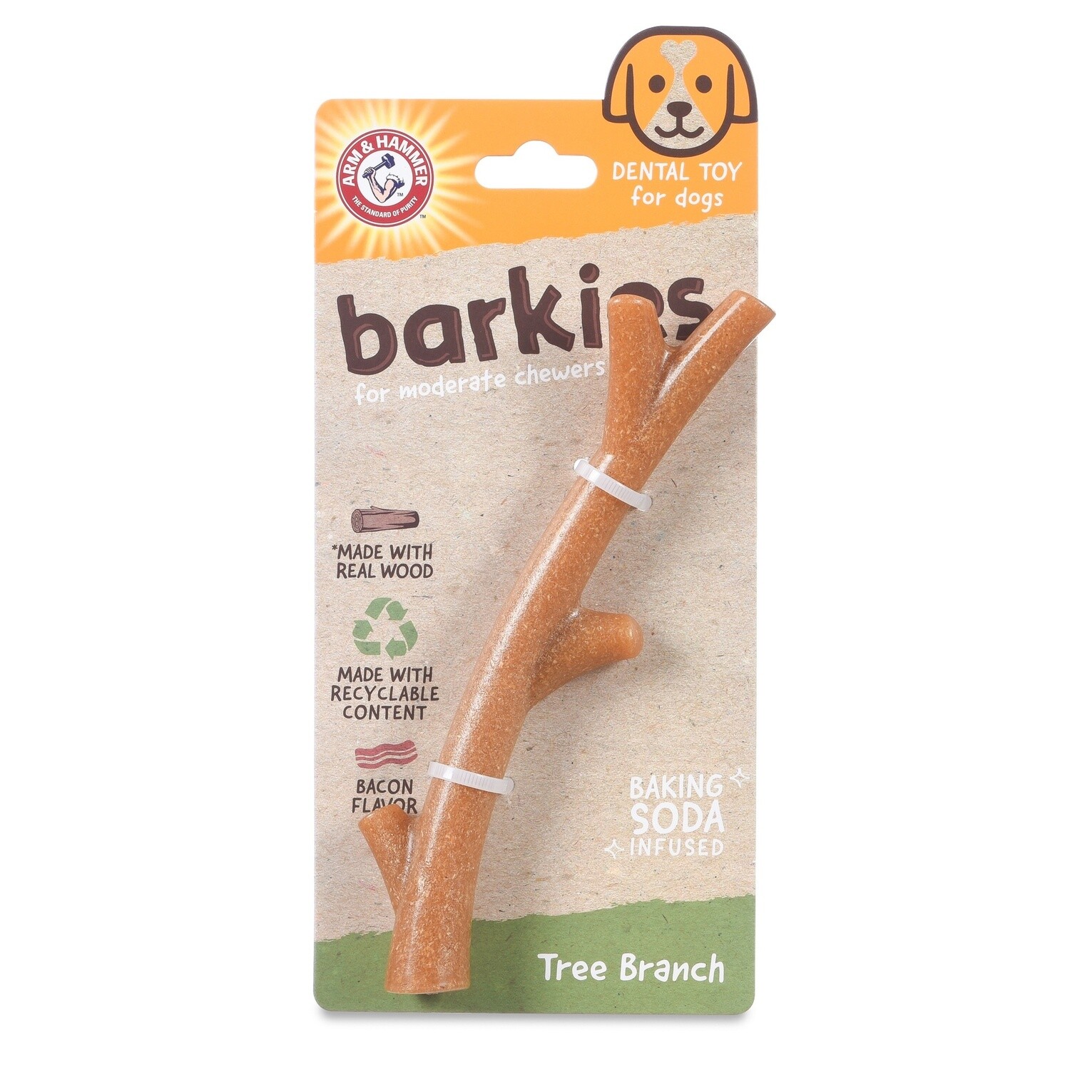 Arm &amp; Hammer Barkies PP+Pine Saw Dust Tree Branch Dog Toy Bacon Flavor 8&quot;