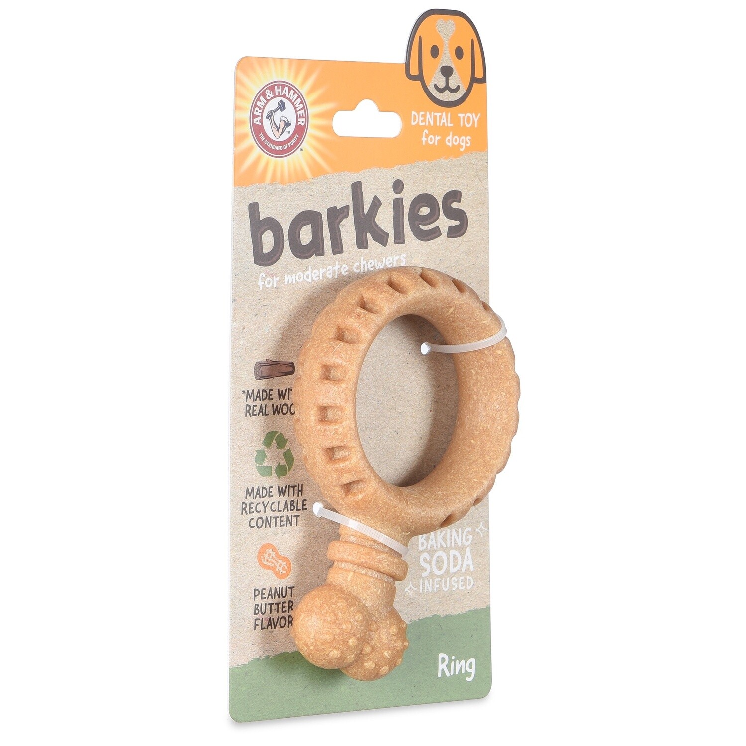 Arm &amp; Hammer Barkies PP+Pine Saw Dust Ring Dog Toy Peanut Butter Flavor 5.5&quot;
