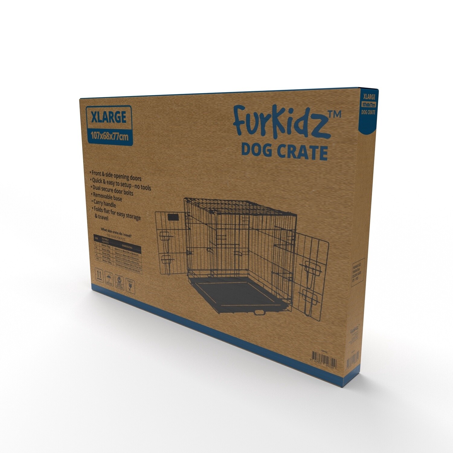 Furkidz Wire Dog Cage Black 107 x 77 x 68cm