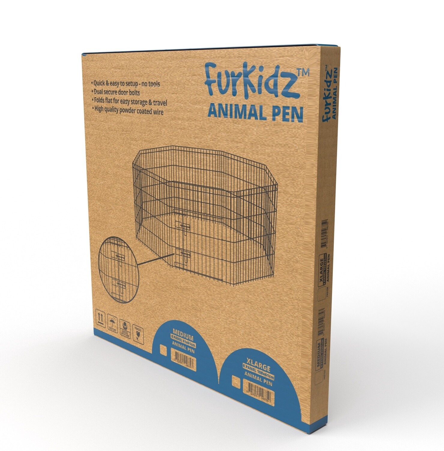 Furkidz Wire Animal Enclosure Black 8 Panels 61 x 61cm