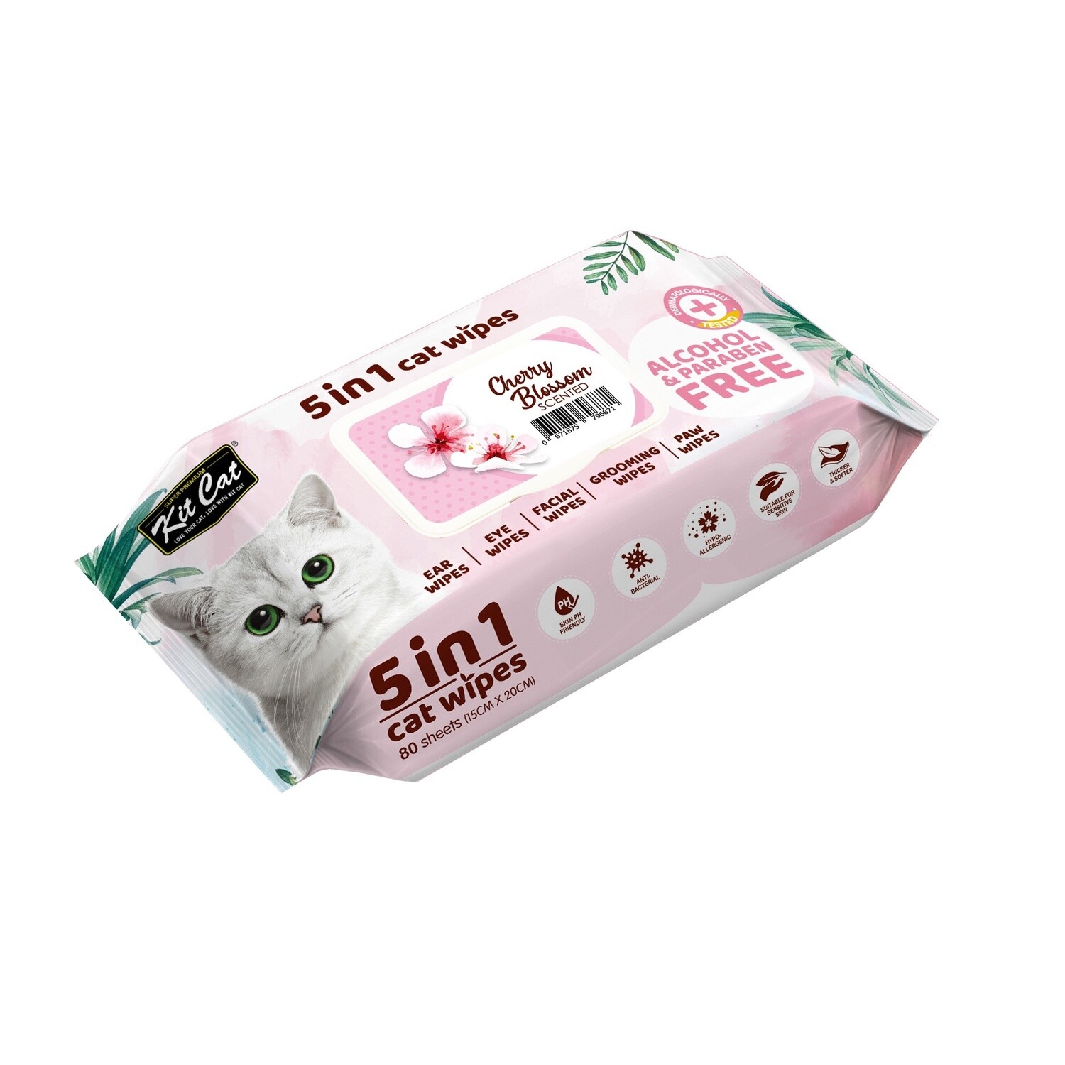 Kit Cat Anti Bacterial Wipes for Cats Cherry Blossom 80 Sheets 20 x 15cm