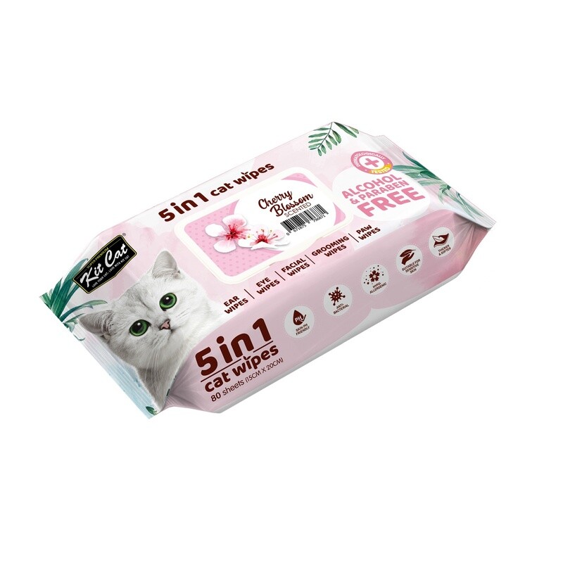 Kit Cat Anti Bacterial Wipes for Cats Cherry Blossom 80 Sheets 20 x 15cm