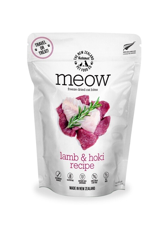 Meow Freeze Dried Cat Food Lamb &amp; Hoki Fish 50gm