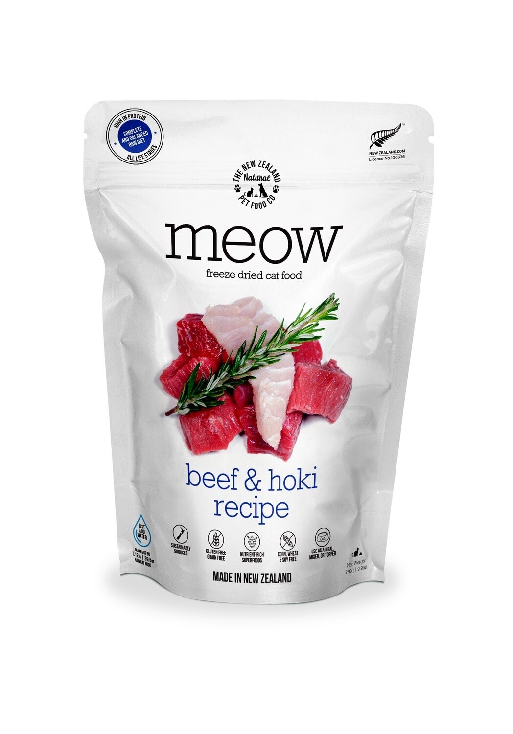 Meow Freeze Dried Cat Food Beef &amp; Hoki 280gm