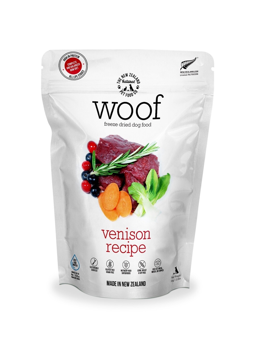 Woof Freeze Dried Dog Food Wild Venison 1kg