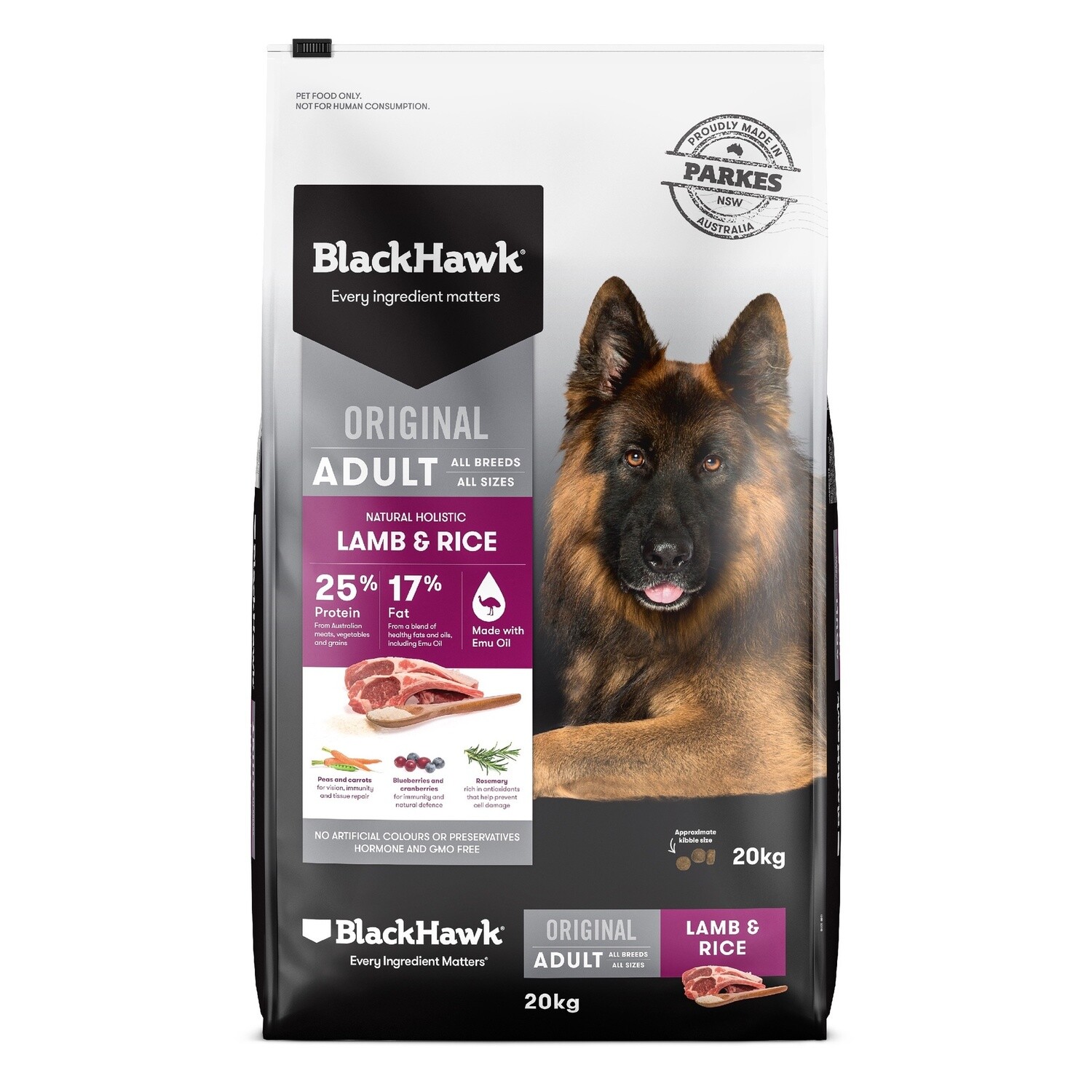 Black Hawk Dry Dog Food Adult Lamb And Rice 20KG