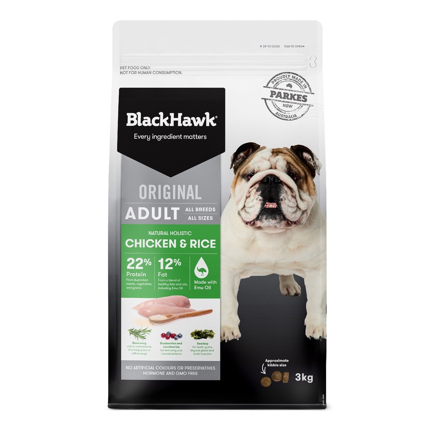 Black Hawk Dry Dog Food Adult Chicken And Rice 3kg