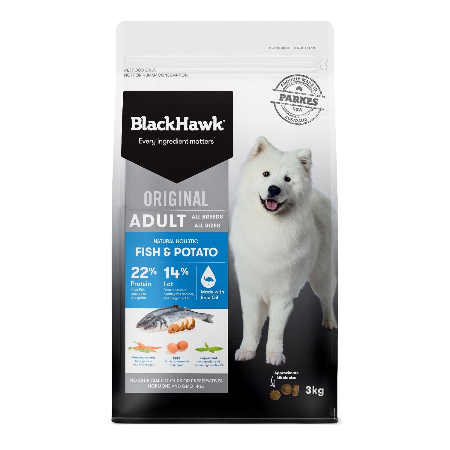 Black HawkDry Dog Food Adult Fish And Potato 3kg