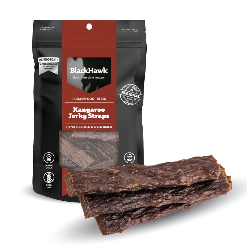 Black Hawk Dog Treats Kangaroo Jerky Straps 100G