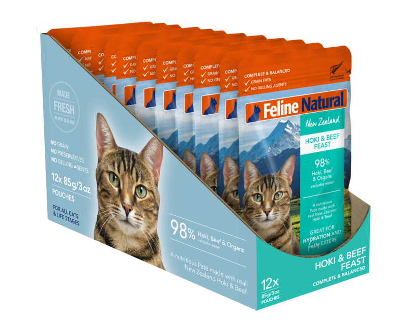 Feline Natural Hoki &amp; Beef 85g Pouch (Shelf Ready Tray/12 Pouches)