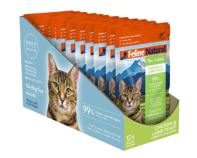 Feline Natural Chicken &amp; Lamb 85g Pouch (Shelf Ready Tray/12 Pouches)