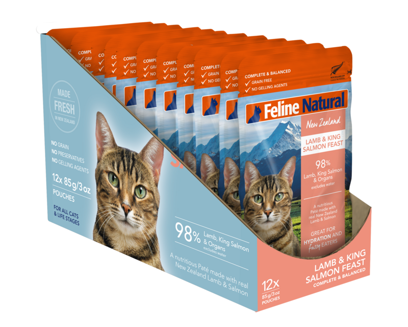 Feline Natural Lamb &amp; Salmon 85g Pouch (Shelf Ready Tray/12 Pouches)