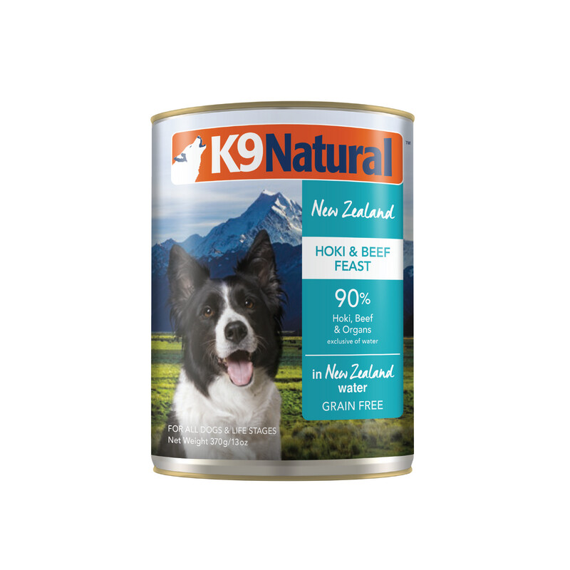 K9 Natural Hoki &amp; Beef Feast 370g can