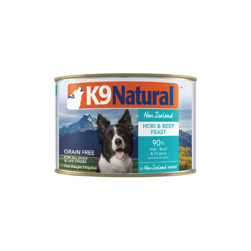 K9 Natural Hoki &amp; Beef Feast 170g can