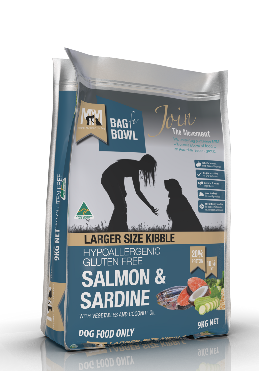 MFM Dog Large Kibble Salmon &amp; Sardine Gluten Free Dark Blue 9Kg