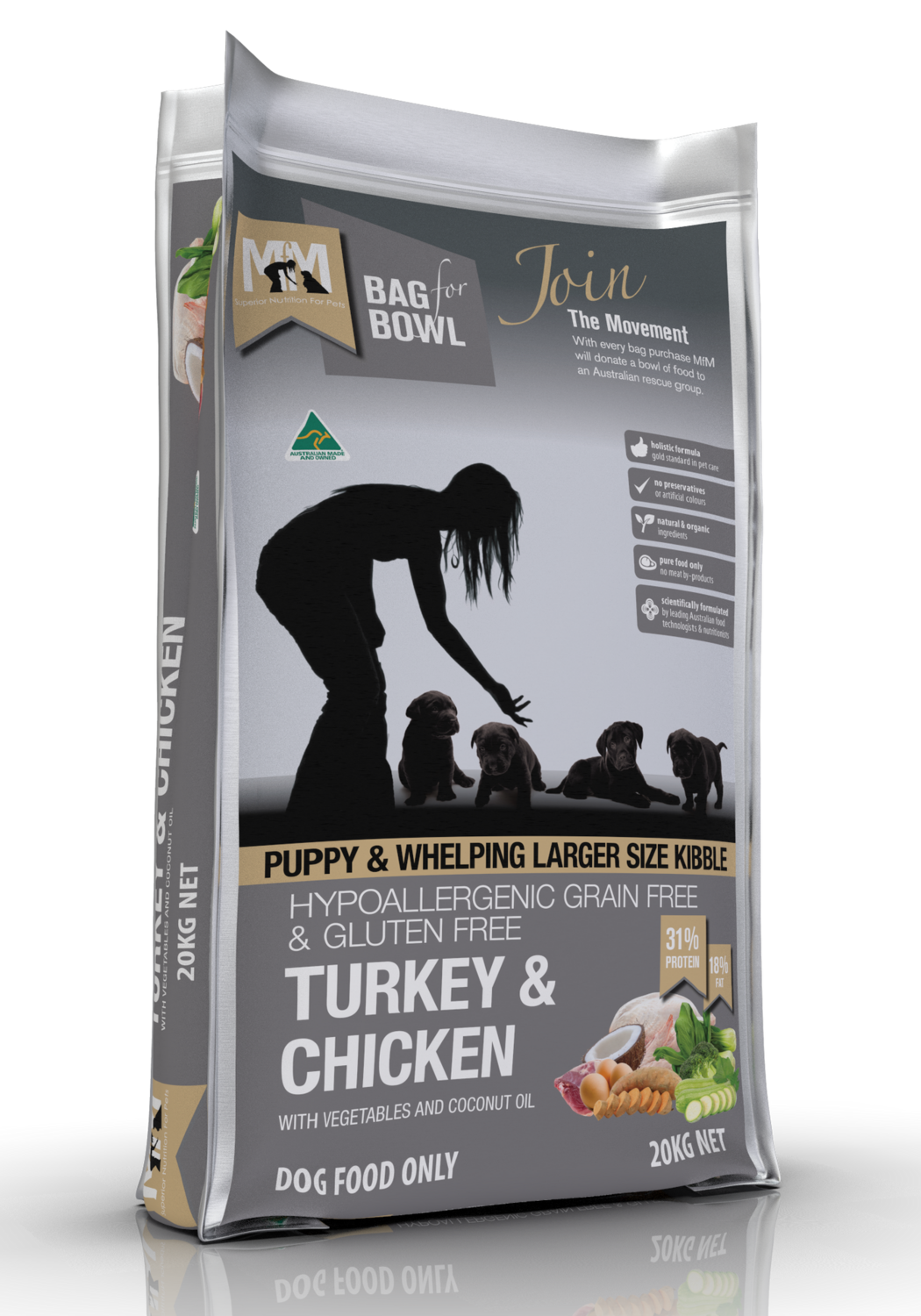 MFM Puppy Large Kibble Turkey &amp; Chicken Grain &amp; Gluten Free 20Kg