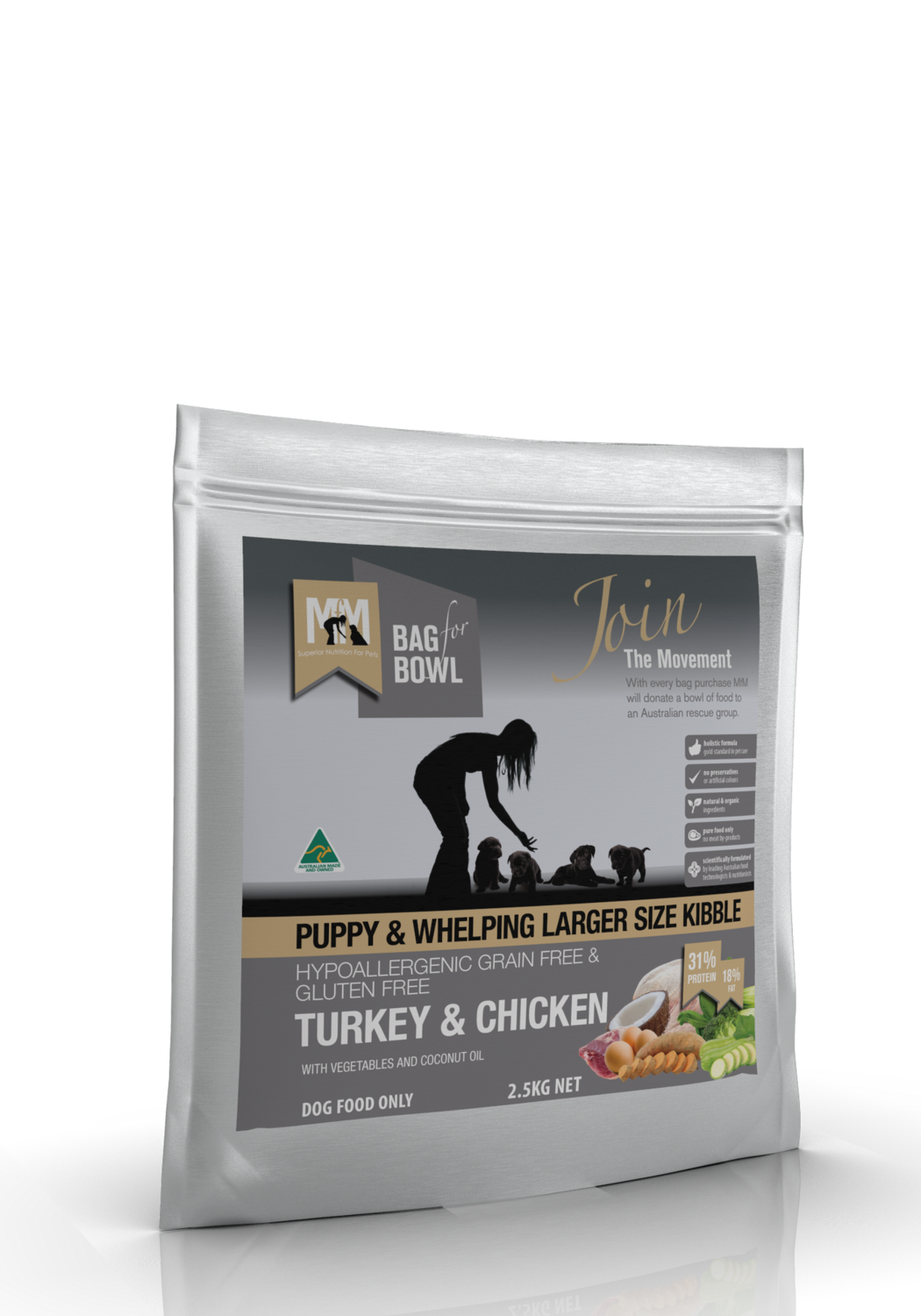 MFM Puppy Large Kibble Turkey &amp; Chicken Grain &amp; Gluten Free 2.5Kg