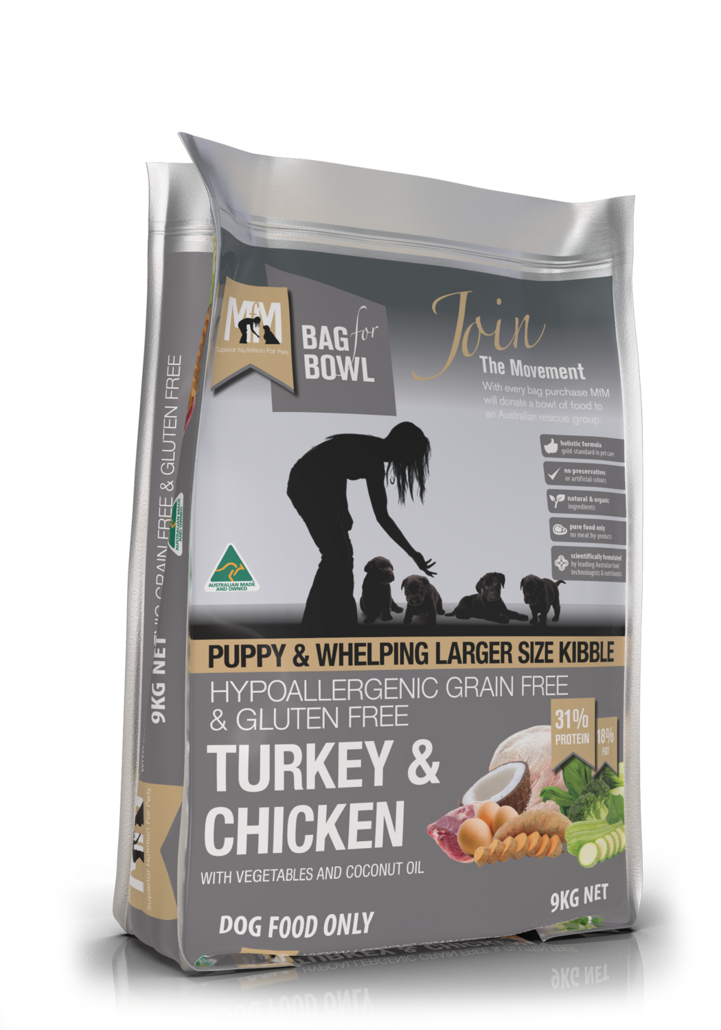 MFM Puppy Large Kibble Turkey &amp; Chicken Grain &amp; Gluten Free 9Kg