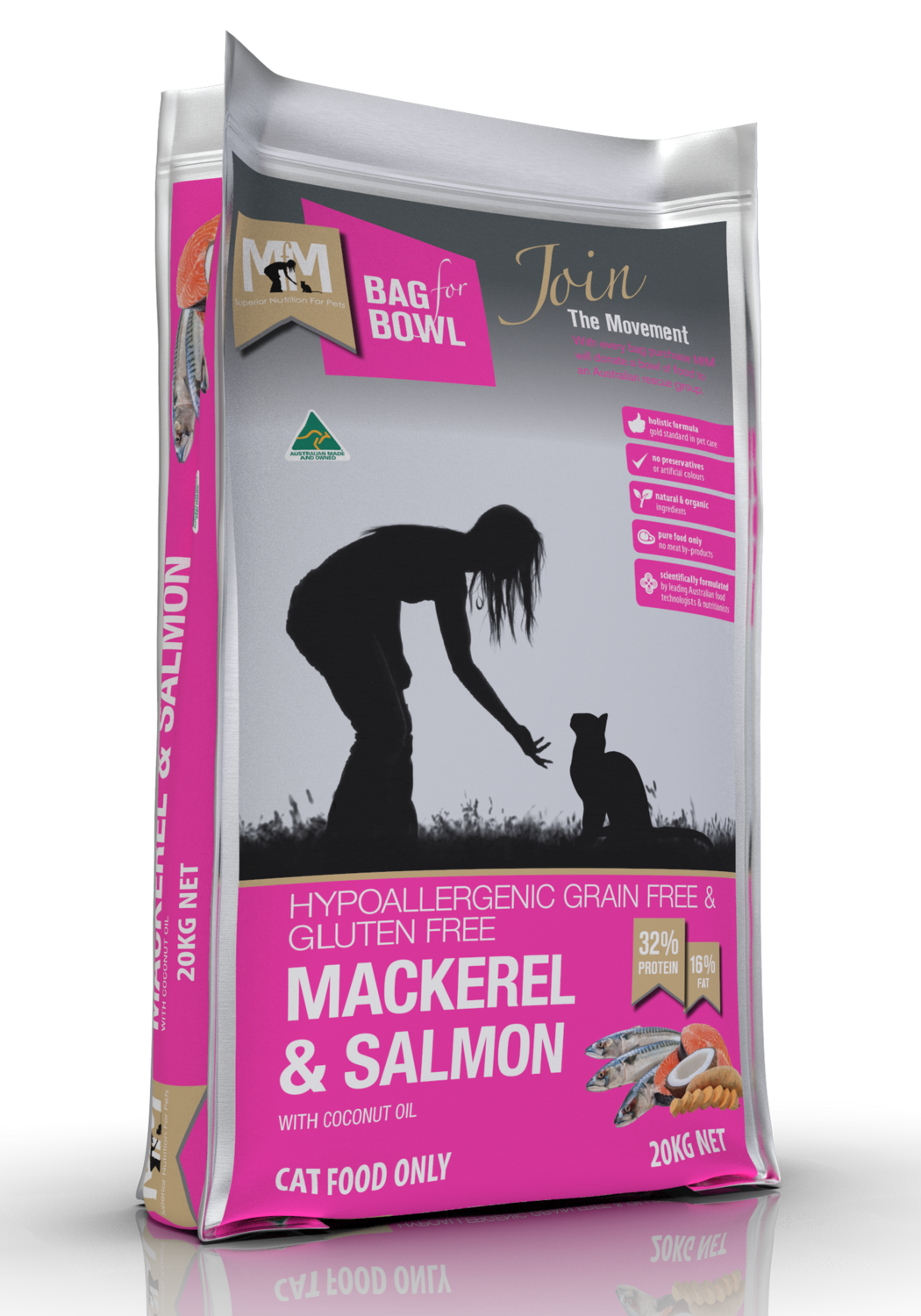 MFM Cat Mackerel &amp; Salmon Grn &amp; Glt Fr Hotpink 20Kg