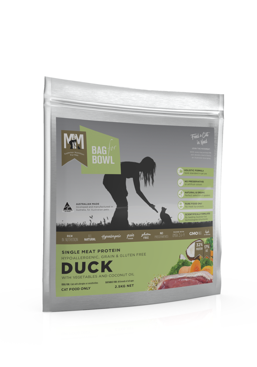 MFM Cat Single Protein Duck Grain &amp; Gltn Fr Lime Grn 2.5Kg