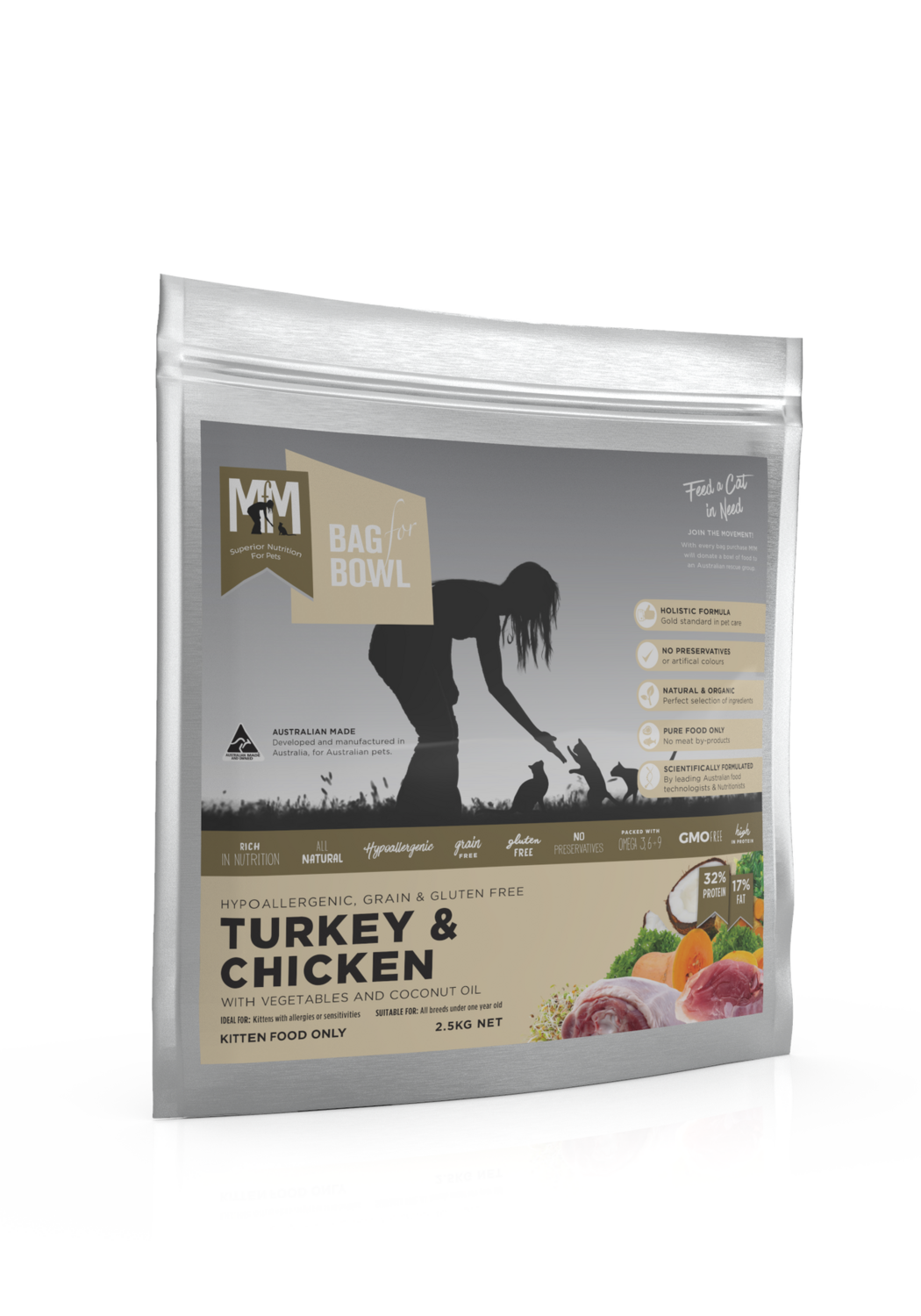 MFM Kitten Chicken &amp; Turkey Grn &amp; Glt Fr Beige 2.5Kg