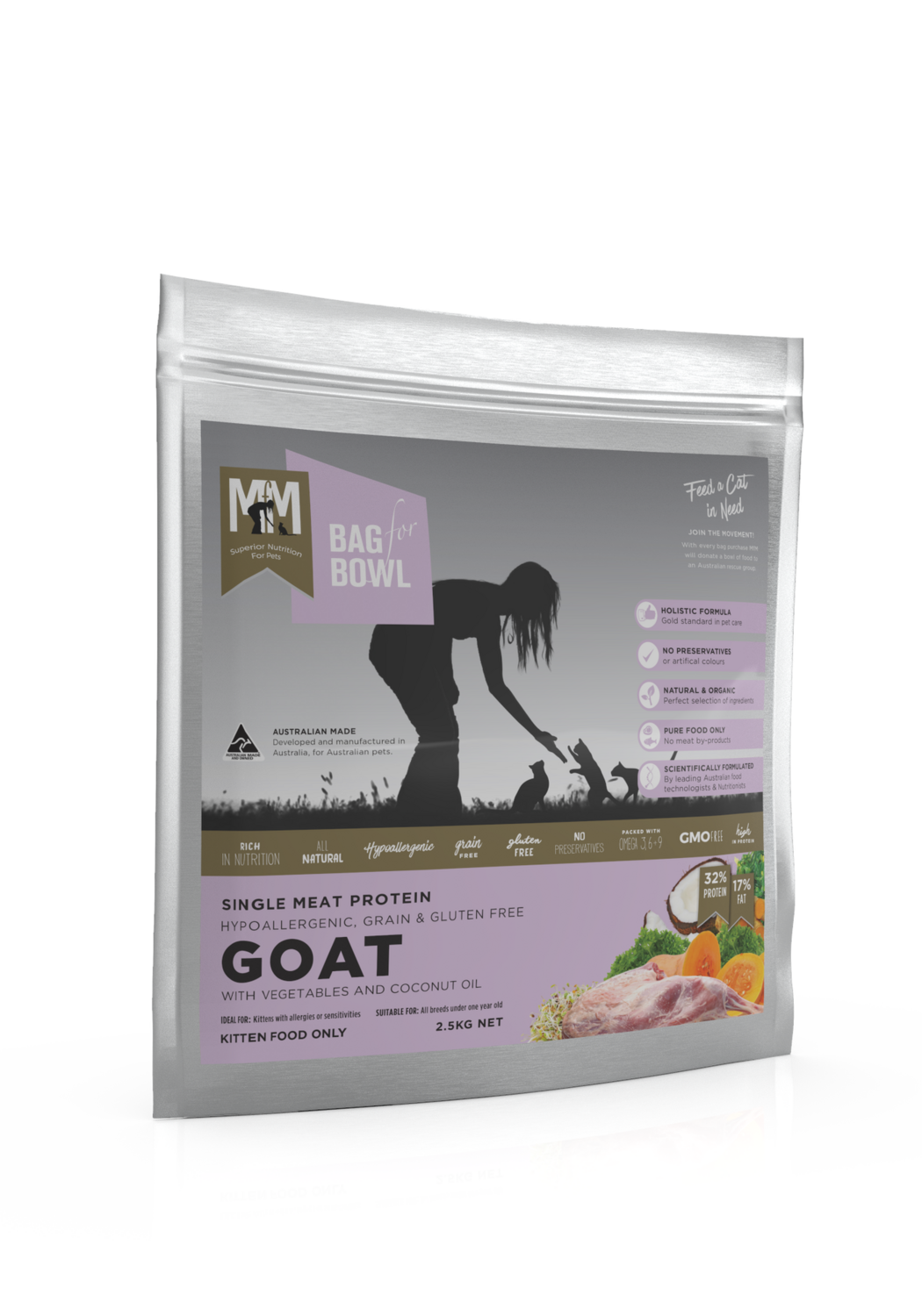 MFM Kitten Single Protein Goat Grn &amp; Glt Fr Violt 2.5Kg