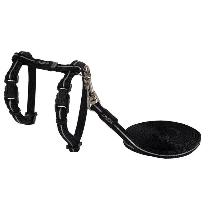 Rogz Alleycat Harness &amp; Lead Set Black Xsml