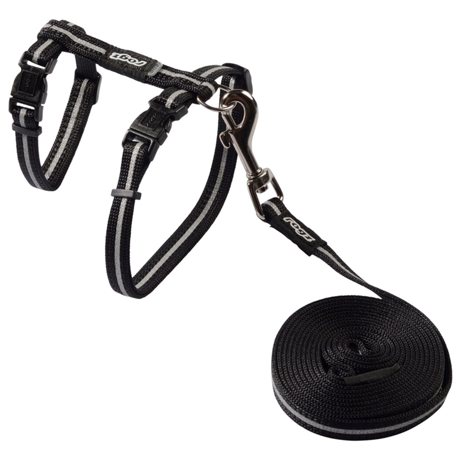 Rogz Alleycat Harness &amp; Lead Set Black Sml