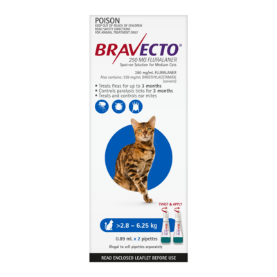 Bravecto Cat Spot On 2.8-6.25kg Blue