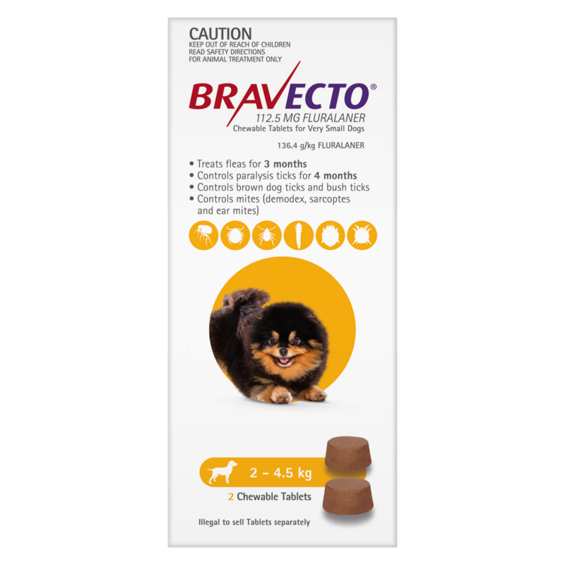 Bravecto Dog 2-4.5Kg Yellow 2Pk