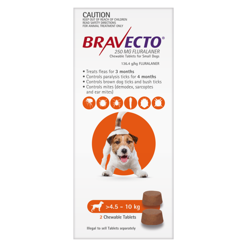 Bravecto Dog 4.5-10kg Orange 2PK