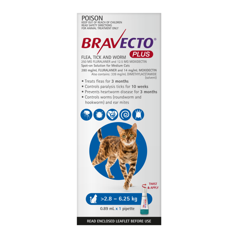 Bravecto Plus Cat Med 2.8-6.25kg
