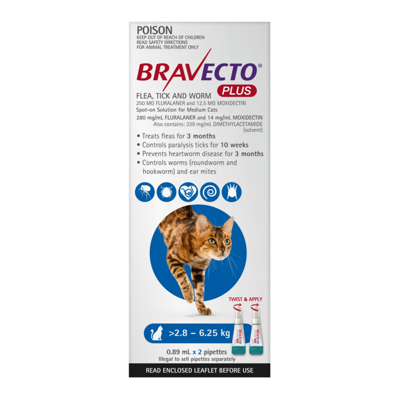 Bravecto Plus Cat Med 2.8-6.25kg 2PK