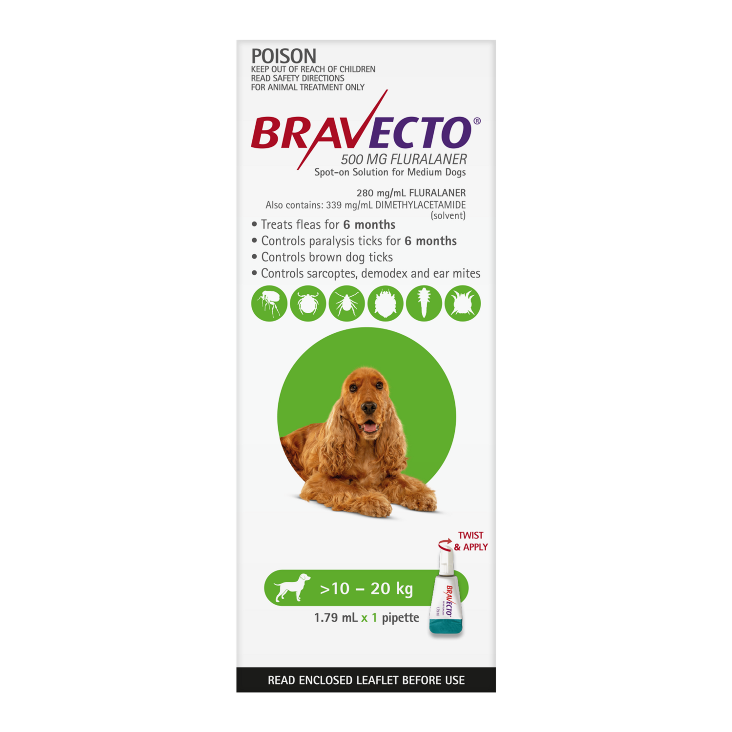 Bravecto Spot On Dog 10-20kg Green