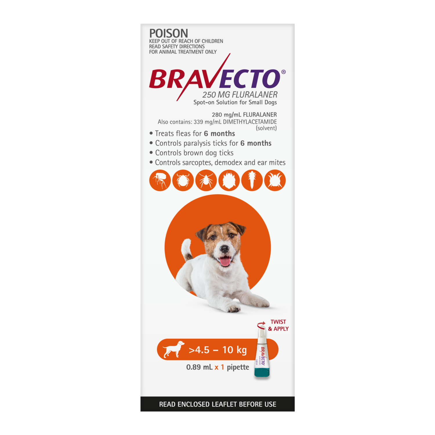 Bravecto Spot On Dog 4.5-10kg Orange